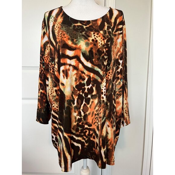 Susan Graver Womens Animal Print Tunic Top Size 3X Tiger Leopard - Picture 1 of 7